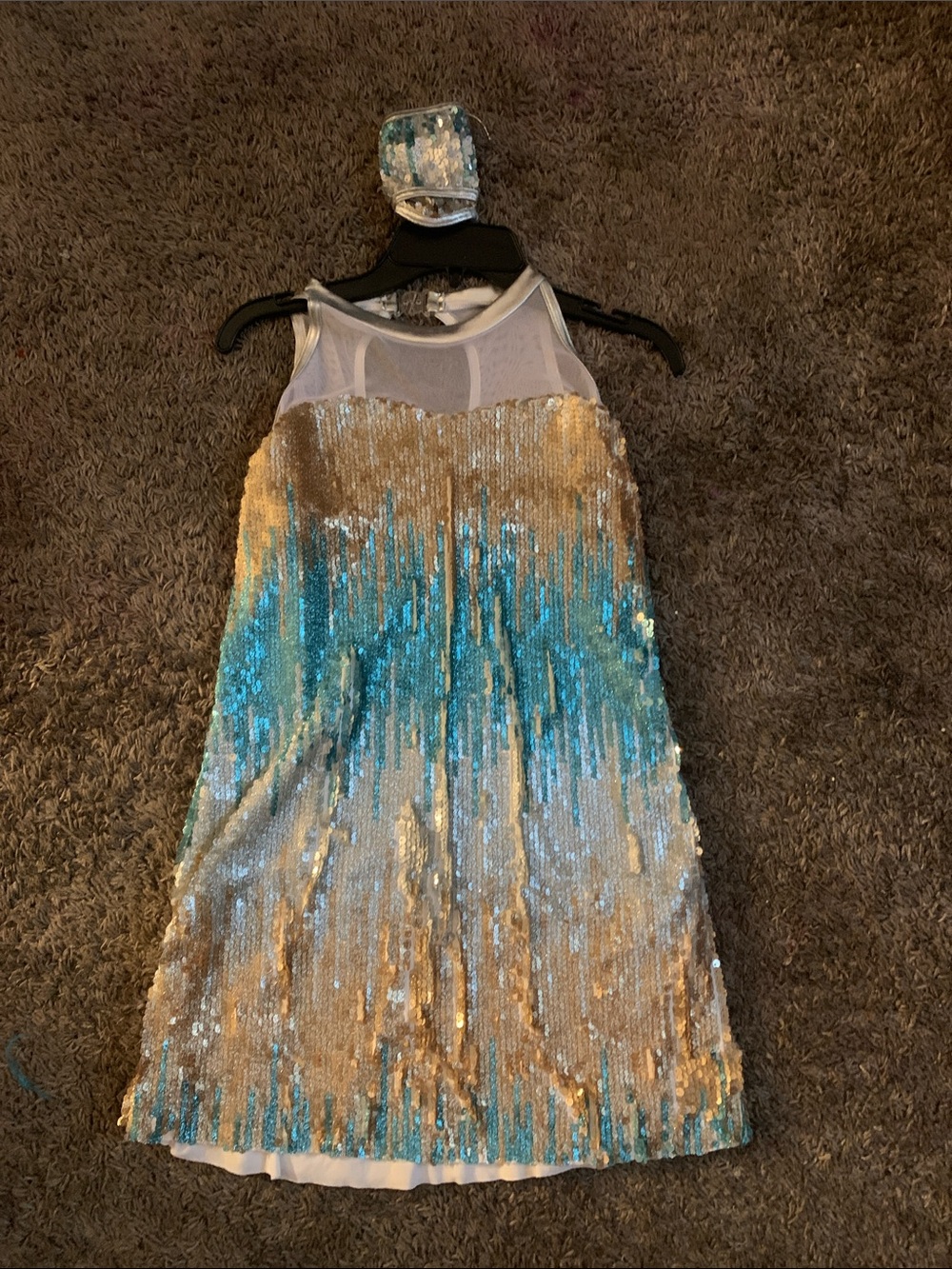 Girls Gold and Teal Sequin Dance Dress with Headband